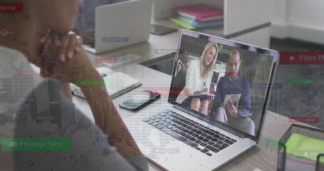 Poster - video conferencing on laptop with digital communication animation in school setting