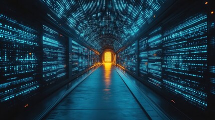Fototapete - Exploring futuristic data tunnels digital realm visual art high-tech environment perspective innovation