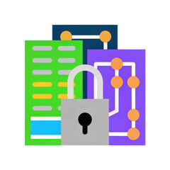 Poster - Abstract representation of data security with graphs and a lock symbolizing protection of information