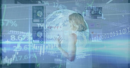 Poster - Analyzing global financial data, businesswoman using charts and graphs in office