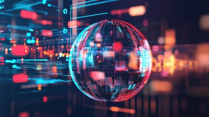 Poster - Abstract futuristic globe with business network connections and market trends.