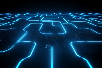 Poster - Modern blue circuit board background with glowing light trails effect