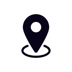 Poster - Black location pin icon featuring a central circle and a base. used for marking spots on maps.