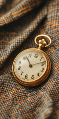 Naklejka na meble Vintage pocket watch resting on tweed jacket fabric, showcasing timeless elegance and classic design
