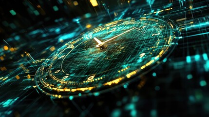 business time management concept with an agenda, clock, and digital charts.