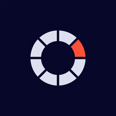 Poster - Circular icon displaying progress through segments. one section is highlighted in red to show completion.