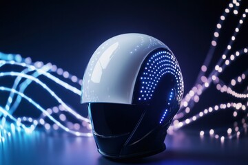 Aufkleber - Innovative neurostimulation hair growth helmet emits gentle light to promote hair regeneration with dynamic wave signals in captivating abstract background