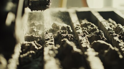 Poster - Close-up of a brick wall under construction with mortar being applied.
