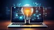 © luis - floating light bulb on laptop showing technology innovation and startup concept business idea and innovation concept