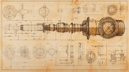 Poster - Crafting engineering designs handdrawn blueprint creation workshop visual art technical environment detailed perspective