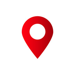 Poster - Red location marker icon in vector design, featuring a white circle at the center of the marker.