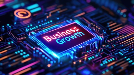 Poster - Digital interface with a holographic Business Growth icon and innovation symbols.