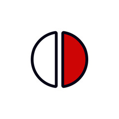 Poster - Icon features a bold black outline, divided evenly. the left side is white, and the right side is red.
