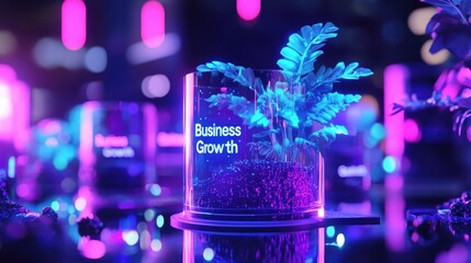 Poster - Digital interface with a holographic Business Growth icon and innovation symbols.