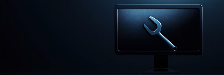 Leinwandbilder - Monitor icon featuring a wrench and nut overlay designed for computer repair services with space for your text