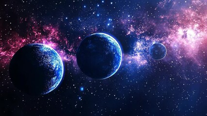 Wall Mural - Planets orbiting in the vastness of space with vibrant galaxies and stars illuminating the cosmos