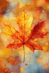 Poster - Vibrant maple leaf in autumn colors against a bokeh background creating a warm and inviting seasonal atmosphere with a soft focus