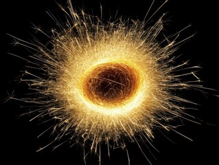 Poster - Golden sparkler explosion on black background creating a mesmerizing display of light and energy for festive celebrations
