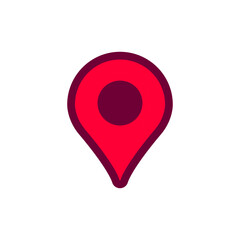 Poster - Red location pin with a dark center, often seen in map applications for indicating specific points.