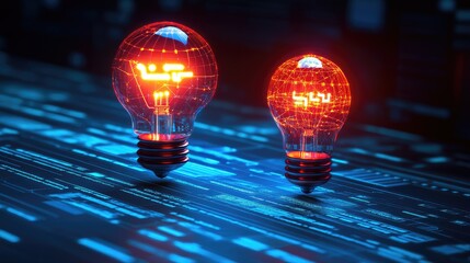 Poster - Glowing business strategy icons forming a network of innovation.