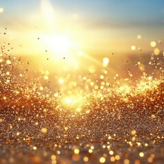 Poster - Golden glitter explosion against a bright sunny sky creating a magical and festive atmosphere perfect for celebration and holiday themes