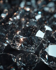 Poster - Sparkling diamonds with intricate facets reflecting light in a dark background creating a luxurious and precious gem aesthetic