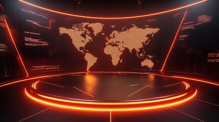 Poster - News broadcast concept with a glowing world map and headlines.
