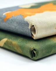 Poster - Stacked Camouflage Canvas Prints in Studio Light with Focus on Texture and Pattern for Abstract Art Design