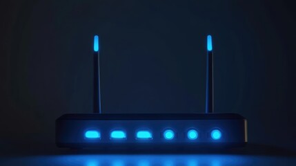 Wireless router with glowing signals showing active internet connection.