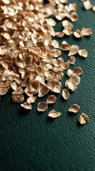 Poster - Elegant Golden Petals Scattered on Textured Green Surface Creating a Luxurious and Festive Ambiance Perfect for Celebrations and Special Occasions