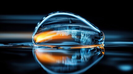 Poster - Dynamic water droplet reflection studio photography abstract art dark environment close-up view fluid motion concept