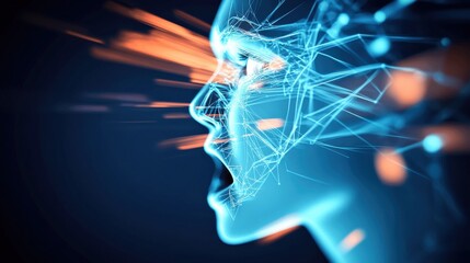 Aufkleber - Dynamic digital portrait of a futuristic female face abstract technology art dark background high-tech conceptual visualization