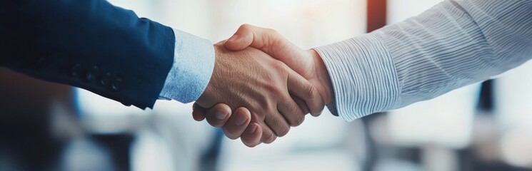 Fototapete - A handshake symbolizes a strong partnership and mutual agreement, representing trust, collaboration, and the importance of effective communication for successful outcomes and lasting relationships