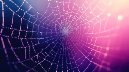 Wall Mural - Beautiful spider web in wild field with dew in morning in Spring.