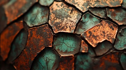 Aufkleber - A close-up view showcasing the stunning patterns on an aged copper surface. The rich hues blend beautifully, telling a story of decay and natural beauty over time