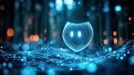 Poster - Illuminating digital entity interaction enchanted forest 3d render ethereal environment close-up perspective virtual reality concept