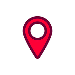 Poster - Simple map pin icon design with a red pin and white circle. used for marking places on digital maps.