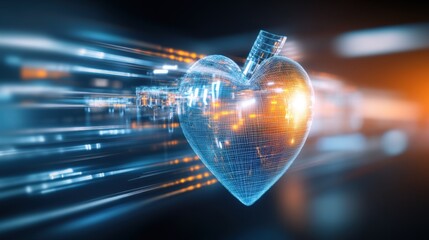 Poster - Dynamic heart visualization digital space 3d render futuristic setting close-up perspective love concept for technology engagement