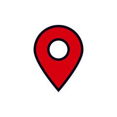 Poster - Red map pin icon used to mark locations on maps for navigation and digital map services.