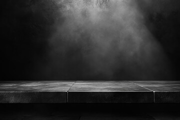 Poster - Dramatic dark concrete platform illuminated by a spotlight for product display in a studio setting with a moody and industrial atmosphere