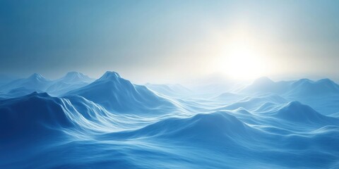 Aufkleber - Soft sunlight bathes snowy mountain peaks in a vast, serene winter landscape, evoking tranquility and the beauty of nature