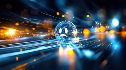 Poster - Dynamic digital emotions a glowing smiley sphere in a futuristic cyber environment abstract art energetic composition