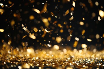 Poster - Golden confetti falling against a black background, creating a festive atmosphere for new year's eve celebrations and parties