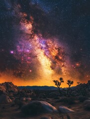 Wall Mural - majestic milky way arching over joshua tree national park landscape with vibrant stars and desert ro