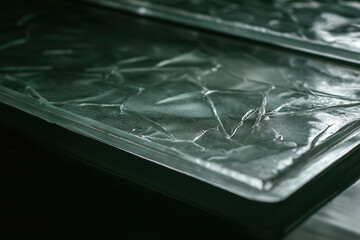 Poster - Close-up view of textured plastic sheets reflecting ambient light indoors