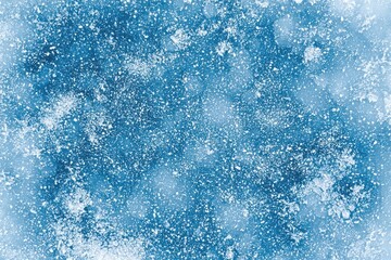 Aufkleber - Snowflakes and ice crystals form a delicate texture on a frozen lake, creating an abstract winter scene with blue and white tones