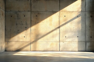 Aufkleber - Minimalist Concrete Interior with Sunlight Casting a Dramatic Shadow Creating a Modern Industrial Aesthetic and Warm Atmosphere