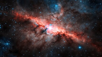 Wall Mural - a striking cosmic nebula glows with vibrant hues of red and blue, illustrating the process of stella