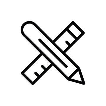 Icon design of a pencil crossing over a ruler.