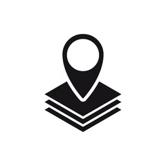 Poster - Simple design of a location pin icon with map layers representing gps navigation features.